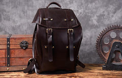 Handmade Leather Mens Cool Backpack Large Black Travel Backpack Hiking Backpack for men