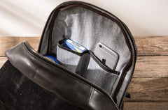 Black Cool Mens Leather Backpacks Travel Backpacks Laptop Backpack for men