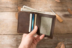 Coffee Cool Leather Mens Small Wallets Bifold Vintage Slim billfold Wallet for Men