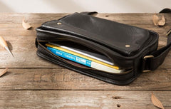 Cool Leather Black Mens Messenger Bag Vintage Shoulder Bag  for Men