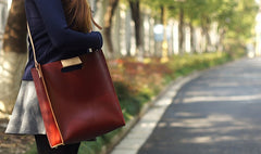 Handmade Leather Red Womens Tote Purse Handbag Tote Shopper Bag for Women