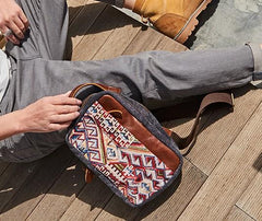 Folk Canvas Leather Mens Sling Bag Chest Bag One Shoulder Pack for men