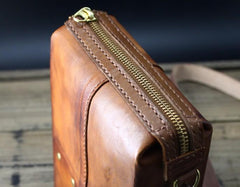 Handmade Vintage Brown Leather Mens Box Bag Shoulder Bag Messenger Bag for Men