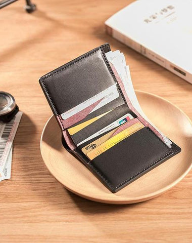 Handmade Leather Mens Cool Slim Leather Wallet Men Small Wallets Bifold for Men
