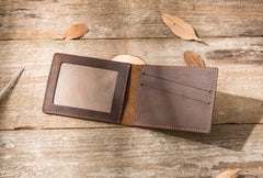 Coffee Cool Leather Mens Slim Small Wallets Bifold Vintage billfold Wallet for Men