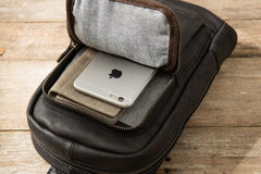 Leather Mens Black Shoulder Sling Backpack Sling Bag Sling Backpack for men