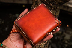 Handmade Leather Tibetan Mens billfold Wallets Cool Chain Wallet Small Biker Wallet for Men