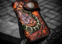 Handmade Leather Prajna Ghost Mens Chain Biker Wallet Tooled Leather Long Wallet With LongChain Wallets for Men
