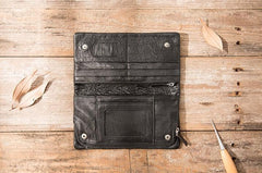Cool Black Skull Leather Mens Long Wallet Long Wallet for Men