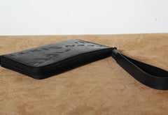 Handmade Leather Mens Clutch Cool Slim Wallet Zipper Clutch Wristlet Wallet for Men