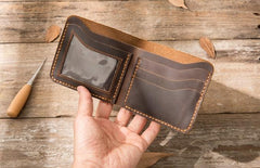 Cool Leather Mens Coffee Slim Small Wallet Bifold Vintage billfold Wallet for Men