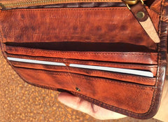 Handmade Genuine Rock Punk Leather Mens Cool Long Wallet Wristlet Bifold Clutch Wallet for Men