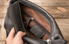 Small Cool Black Square Leather Mens Messenger Bags Shoulder Bags for Men