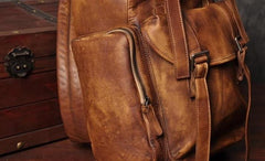 Cool Brown Leather Mens Backpack Large Brown Travel Backpack Hiking Backpack for men