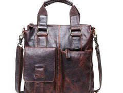 Vintage Coffee Leather Mens Briefcase Laptop Bag Business Bags Work Bag for Men