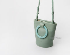 Cute Green Leather Womens Mini Bucket Purse Handbag Barrel Shoulder Bag for Women