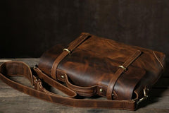 Handmade Leather Mens Cool Messenger Bag Briefcase Work Bag Business Bag Laptop Bag for men