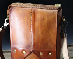 Handmade Vintage Brown Leather Mens Box Bag Shoulder Bag Messenger Bag for Men