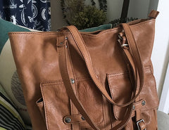 Vintage WOMENs Brown Large LEATHER Tote Bag Fashion Tote Purse FOR WOMEN