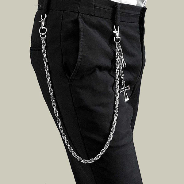 26'' Metal CROSS BIKER SILVER WALLET CHAIN - Back View