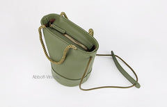 Cute Leather Green Womens Mini Bucket Purse Handbag Barrel Shoulder Bag for Women