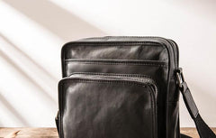 Cool Black Small Leather Mens Shoulder Bags Messengers Bag for Men