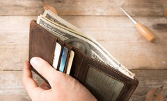 Coffee Cool Leather Mens Small Wallets Bifold Vintage Slim billfold Wallet for Men