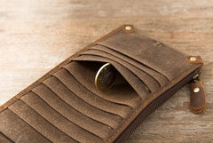Cool Canvas Leather Mens Bifold Long Cards Wallet Long Wallet for Men