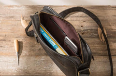 Cool Leather Black Mens Messenger Bag Vintage Shoulder Bag  for Men
