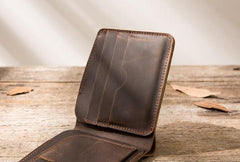 Coffee Cool Leather Mens Small Wallet Bifold Vintage Slim billfold Wallet for Men