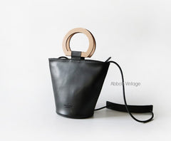 Cute Leather Black Womens Mini Bucket Purse Handbag Barrel Shoulder Bag for Women