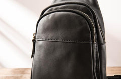 Leather Mens Black Shoulder Sling Backpack Sling Backpack Sling Bag for men