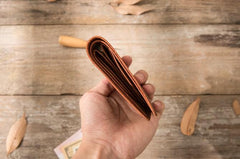 Brown Cool Leather Mens Small Wallet Bifold Vintage Slim billfold Wallet for Men