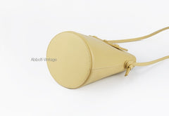Cute Leather Yellow Womens Mini Bucket Purse Handbag Barrel Shoulder Bag for Women