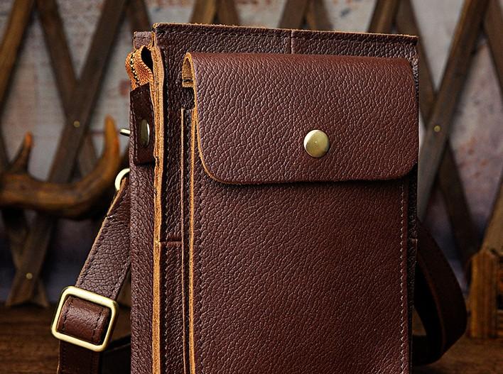 Mens Leather Small Belt Pouch Side Bag Waist Pouch COURIER BAG Holster Belt Case for Men