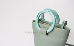Cute Green Leather Womens Mini Bucket Purse Handbag Barrel Shoulder Bag for Women