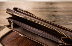 Cool Leather Mens Coffee Long Zipper Clutch Wallet Long Wallet for Men