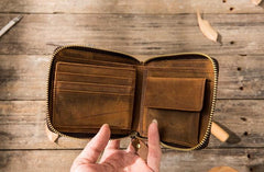 Cool Leather Vintage Mens Small Wallets Zipper billfold Wallets for Men
