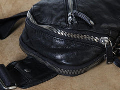 Handmade Genuine Leather Mens Cool Chest Bag Sling Bag Crossbody Bag Travel Bag Hiking Bag for men