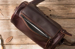 Cool Leather Mens Barrel Shoulder Bag Coffee Messenger Bags for Men