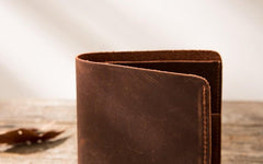 Brown Cool Leather Mens Small Wallet Bifold Vintage Slim billfold Wallet for Men