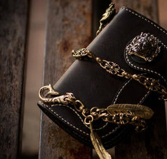 Handmade Leather Small Mens Chain Biker Wallet Cool Leather Wallet With billfold Chain Wallets for Men