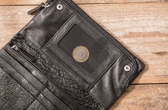 Cool Black Skull Leather Mens Long Wallet Long Wallet for Men
