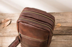 Coffee Leather Mens Sling Bag Sling Shoulder Bag Sling Chest Bag for men