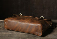 Handmade Leather Mens Cool Messenger Bag Briefcase Work Bag Business Bag Laptop Bag for men
