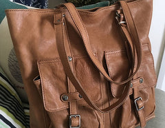 Vintage WOMENs Brown Large LEATHER Tote Bag Fashion Tote Purse FOR WOMEN