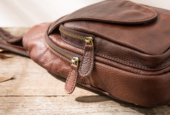 Coffee Leather Mens Sling Bag Sling Shoulder Bags Sling Backpacks for men