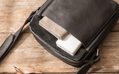 Black Small Leather Mens Shoulder Bags Messenger Bags for Men