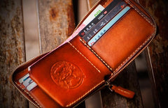 Handmade Leather Tibetan Tooled Mens billfold Wallet Cool Small Chain Wallet Biker Wallet for Men