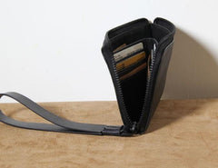 Handmade Leather Mens Clutch Cool Slim Wallet Zipper Clutch Wristlet Wallet for Men